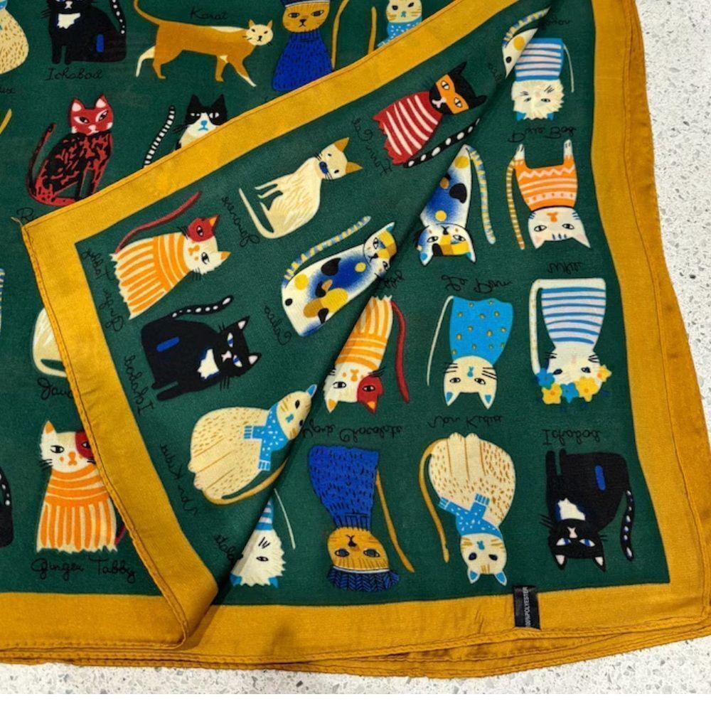 Colorful Cat Print Silky Scarf polyester approximately 27” x 27”